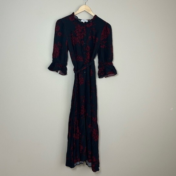 Marissa Webb Collective Button Front Navy Floral Midi Dress Size 6 - Picture 2 of 7